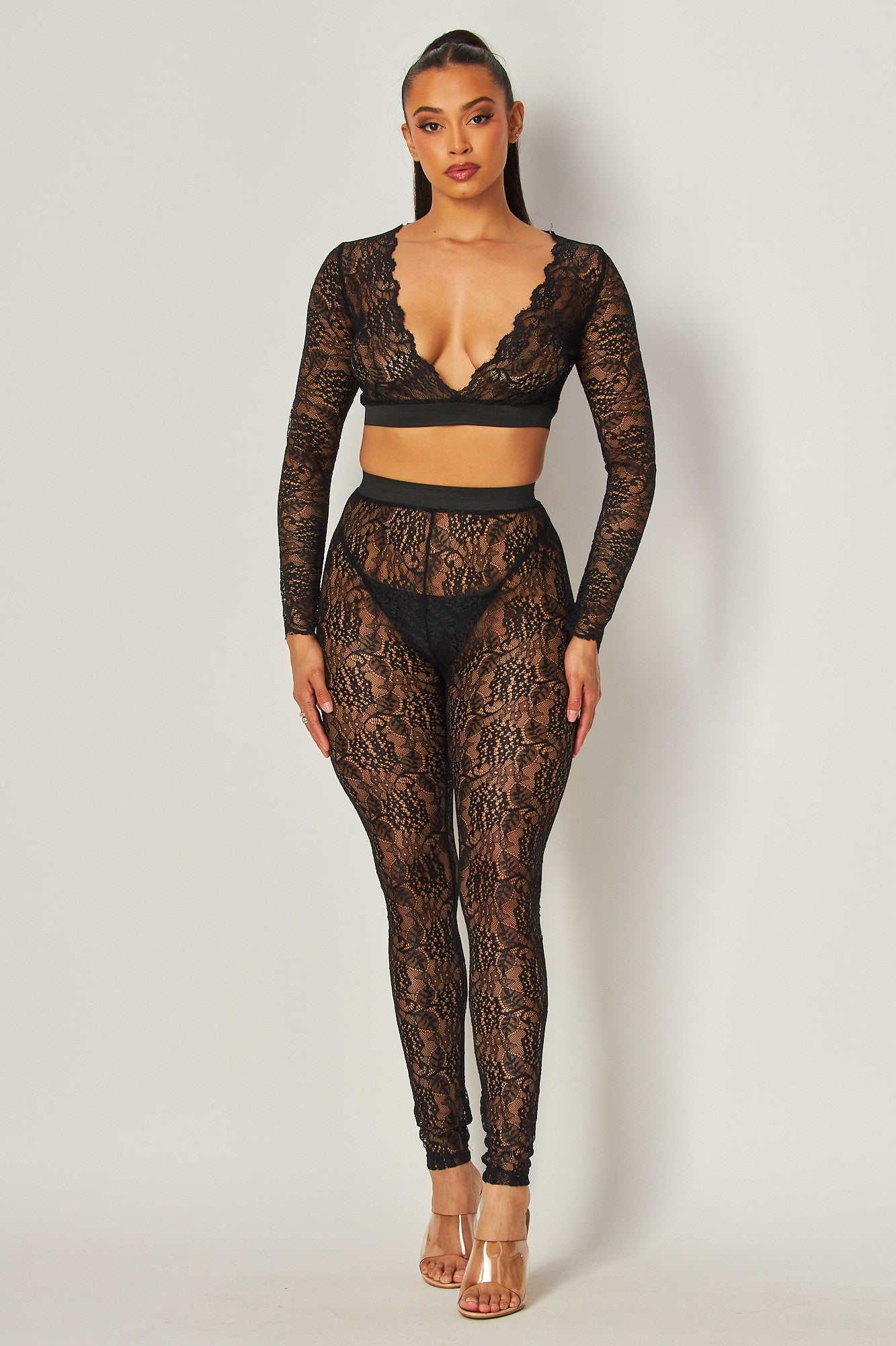 A Little Daring Lace Pant Set - Black - 2 Cute