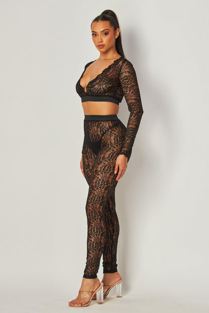 A Little Daring Lace Pant Set - Black - 2 Cute