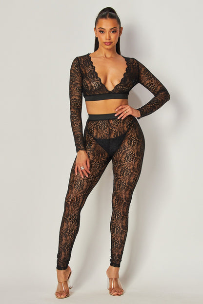 A Little Daring Lace Pant Set - Black - 2 Cute