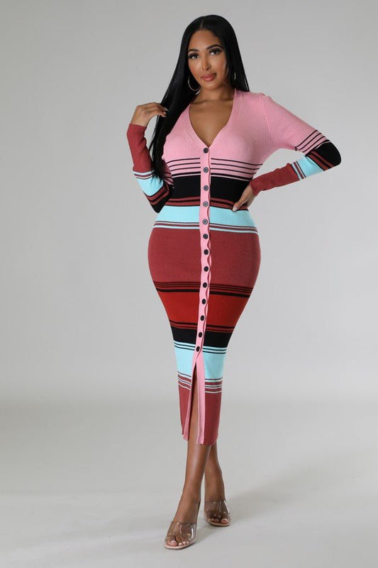 Alaina Colorblock Midi Dress - Pink - 2 Cute