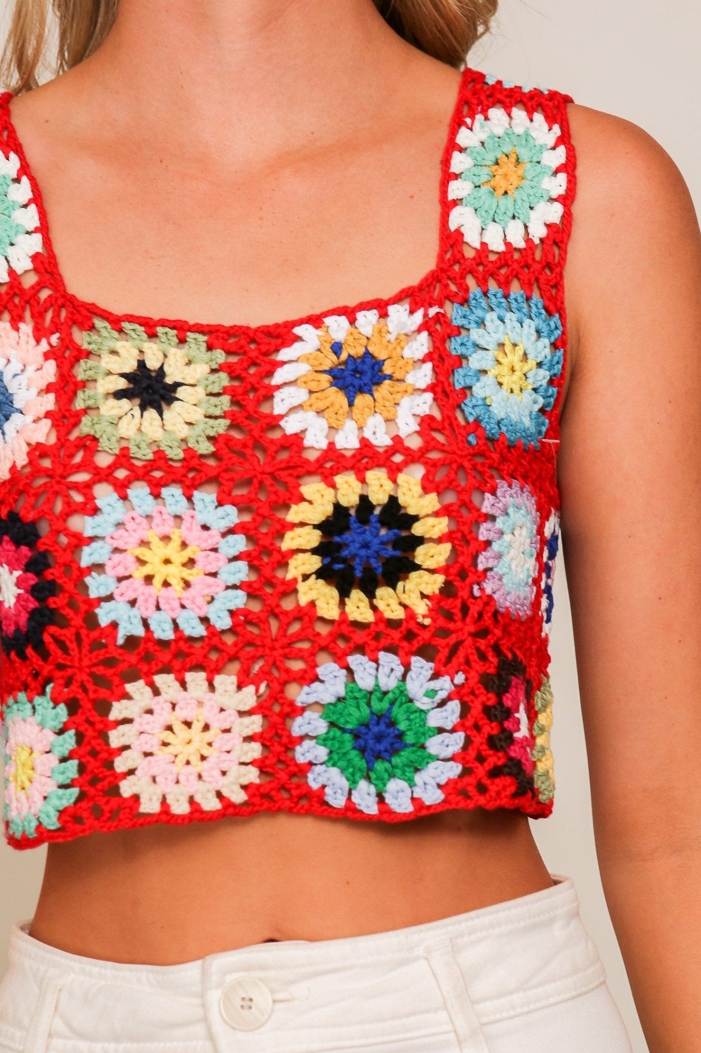 Bohemian Festival Crochet Crop Top - Red - 2 Cute