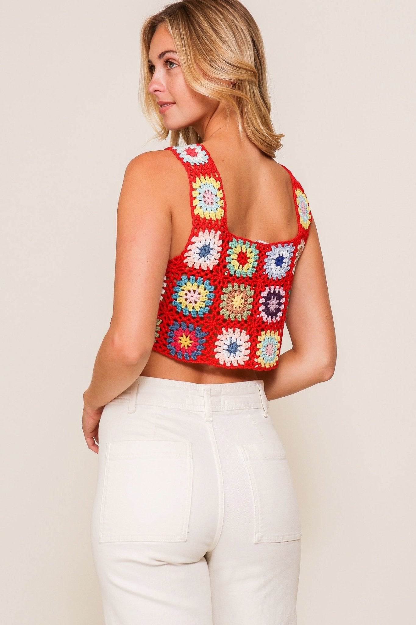 Bohemian Festival Crochet Crop Top - Red - 2 Cute