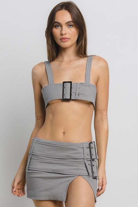 Buckle Down Mini Skirt Set - Gray - 2 Cute