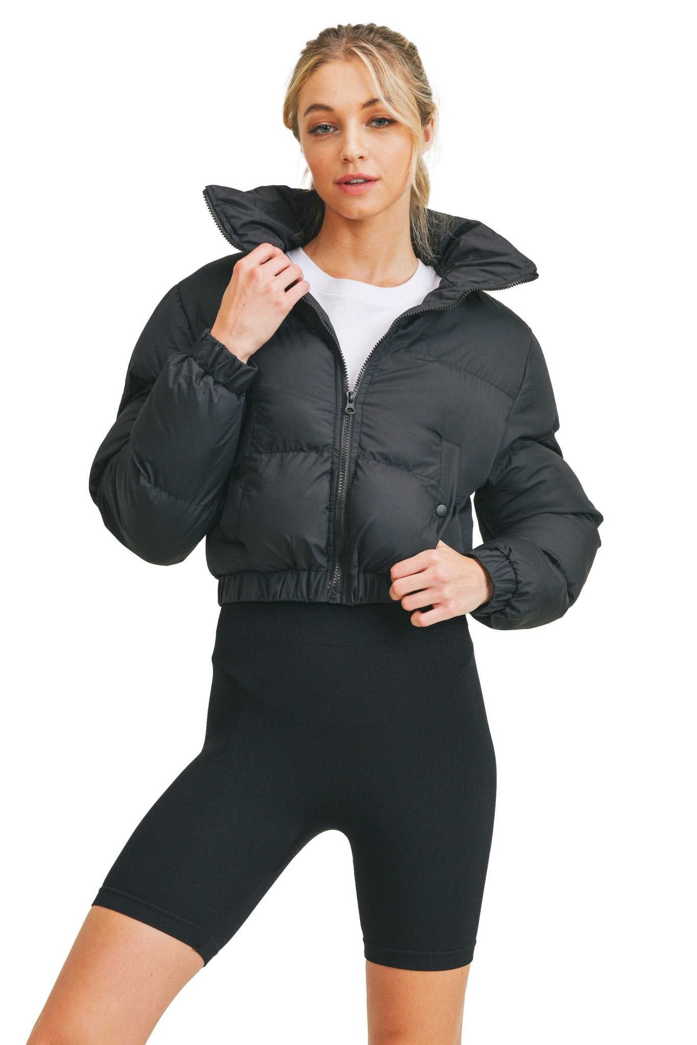 Couldn't Be Me Cropped Puffer Jacket - Black - 2 Cute