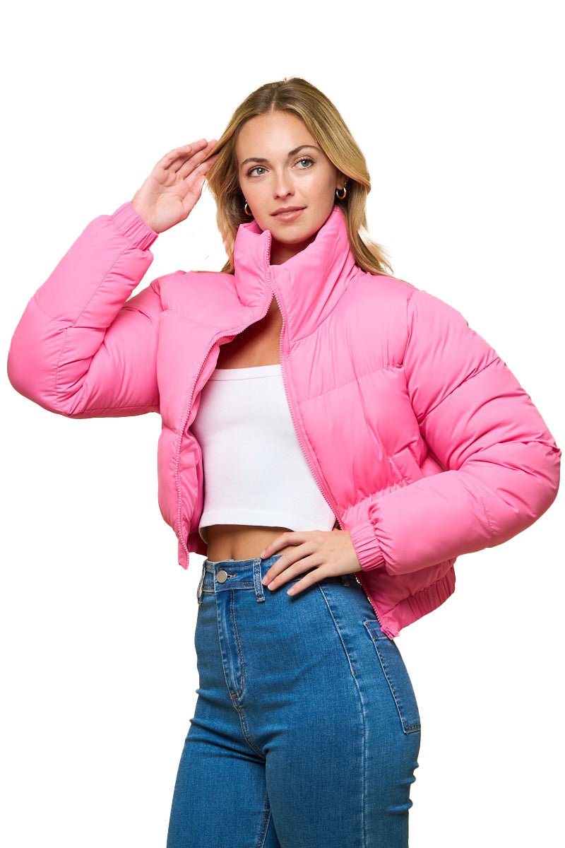 Couldn't Be Me Cropped Puffer Jacket - Pink - 2 Cute