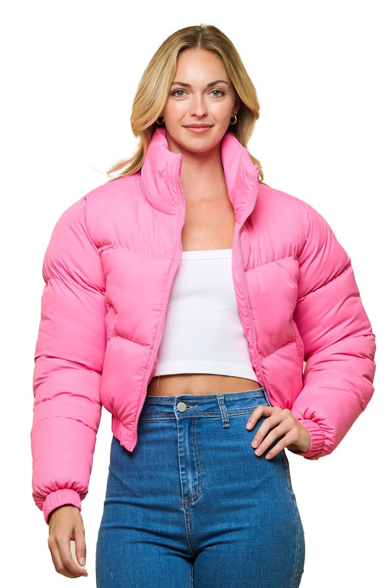 Couldn't Be Me Cropped Puffer Jacket - Pink - 2 Cute