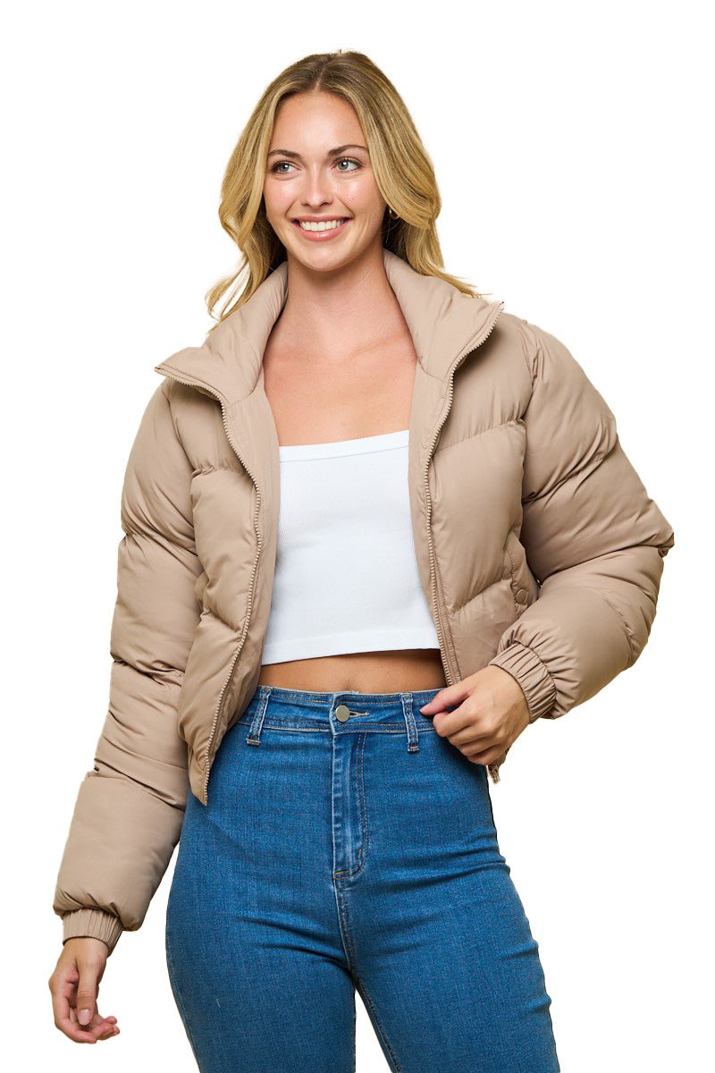 Couldn't Be Me Cropped Puffer Jacket - Taupe - 2 Cute