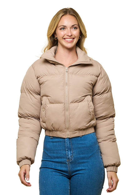 Couldn't Be Me Cropped Puffer Jacket - Taupe - 2 Cute