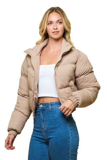 Couldn't Be Me Cropped Puffer Jacket - Taupe - 2 Cute