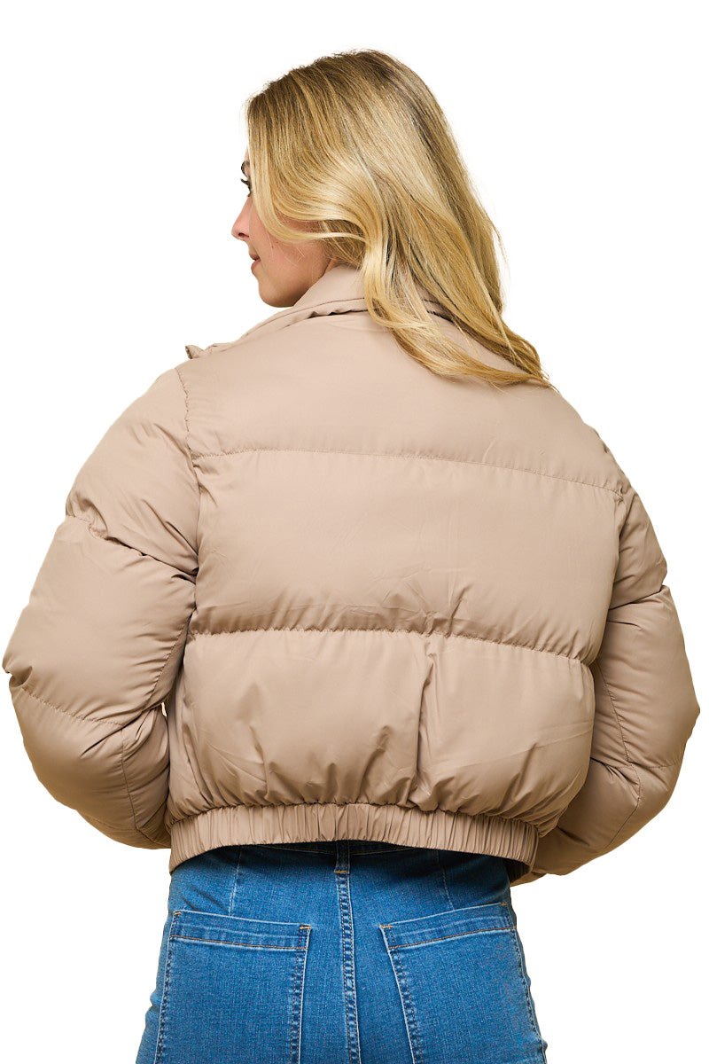 Couldn't Be Me Cropped Puffer Jacket - Taupe - 2 Cute