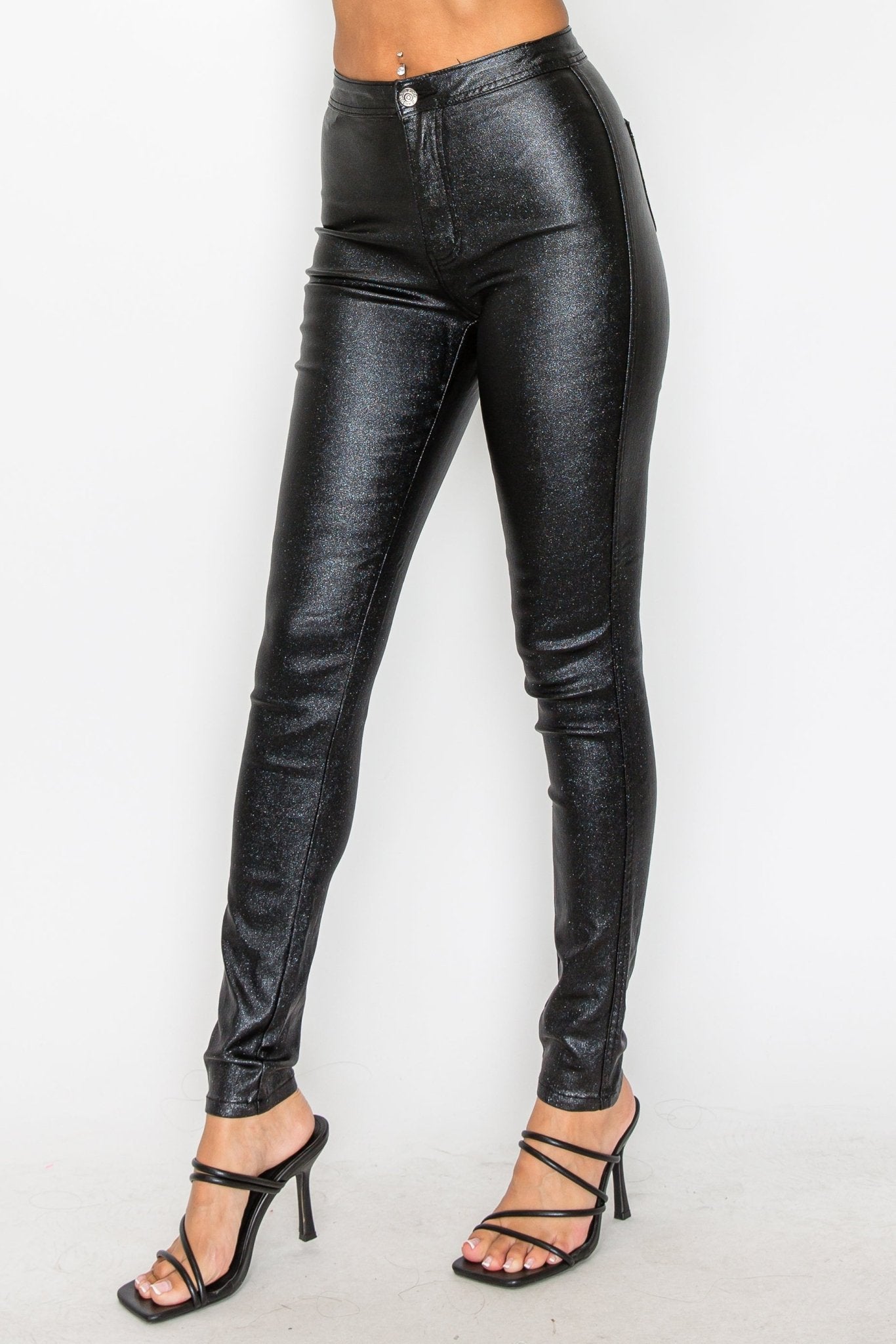 Disco Night Metallic Skinny Pant - Black - 2 Cute