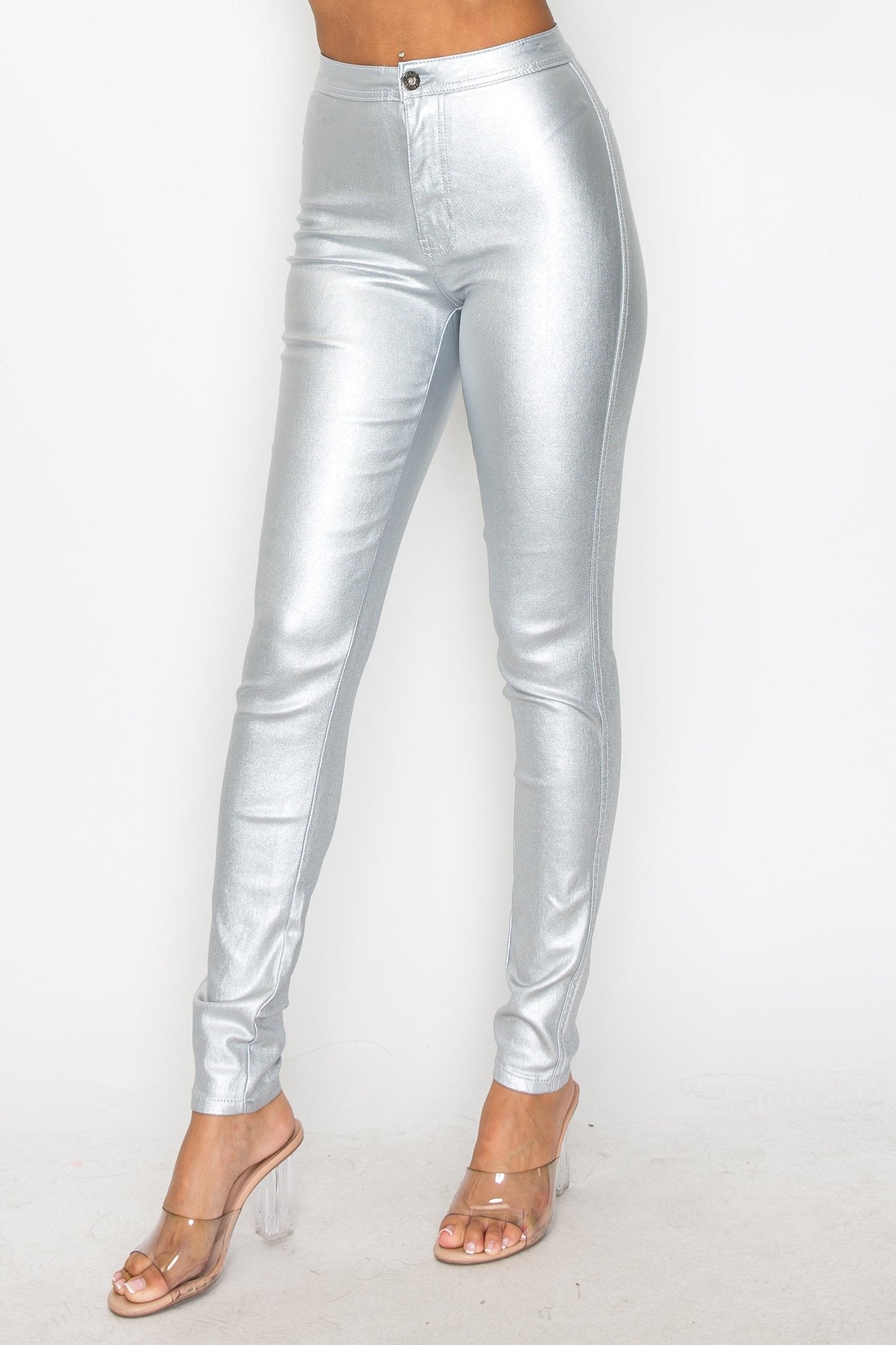 Disco Night Metallic Skinny Pant - Silver - 2 Cute