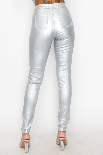 Disco Night Metallic Skinny Pant - Silver - 2 Cute