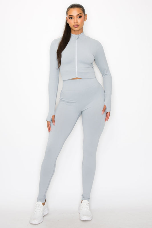 Feeling Myself Ribbed Legging Set - Gray - 2 Cute