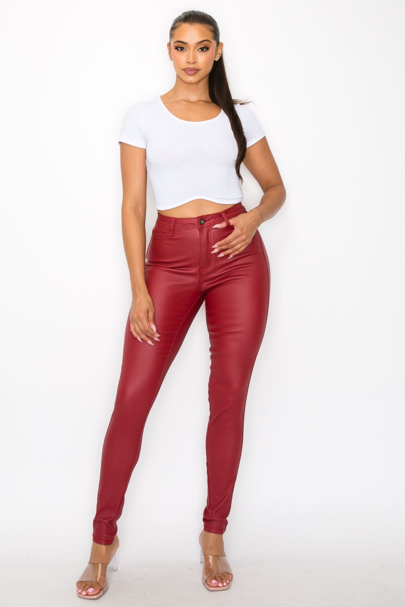 I Dare You Faux Leather Pants - Burgundy - 2 Cute