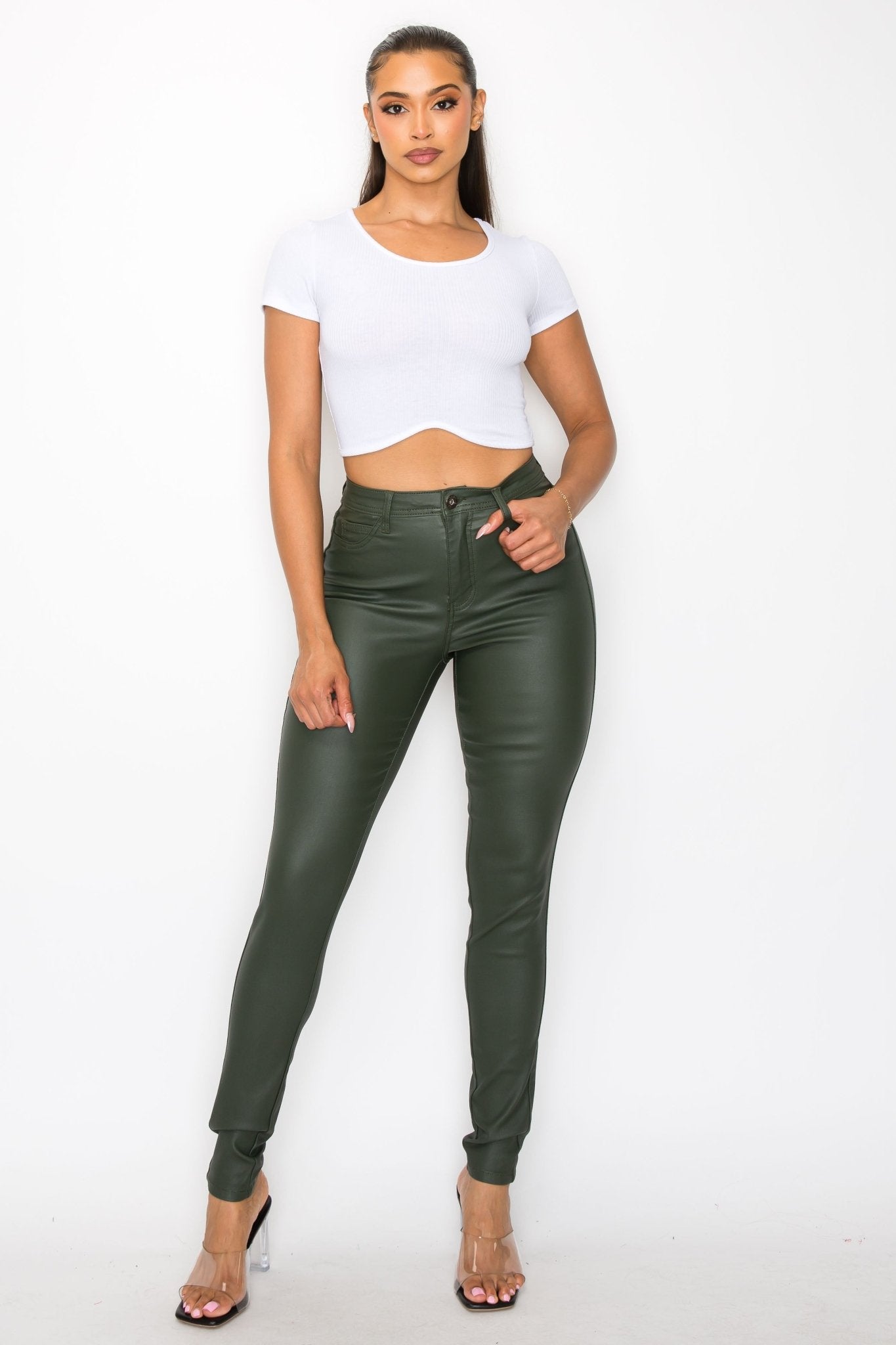 I Dare You Faux Leather Pants - Olive - 2 Cute