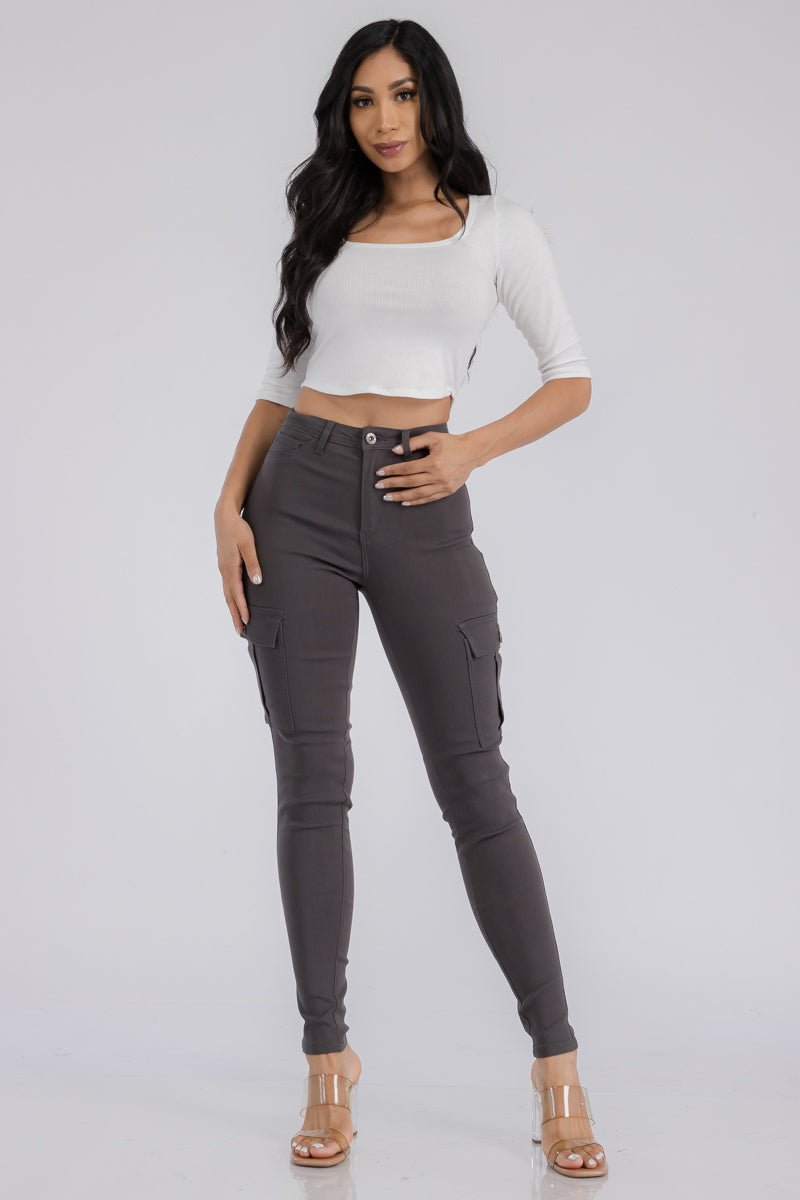 Jacqui Skinny Cargo Pant - Charcoal Gray - 2 Cute