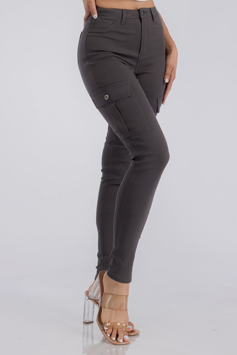 Jacqui Skinny Cargo Pant - Charcoal Gray - 2 Cute