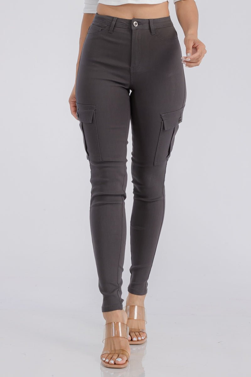 Jacqui Skinny Cargo Pant - Charcoal Gray - 2 Cute