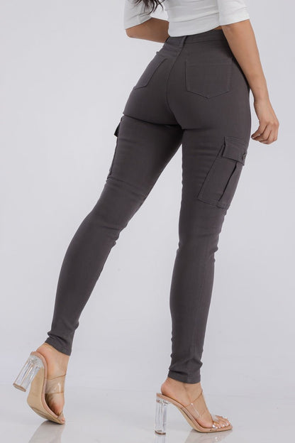 Jacqui Skinny Cargo Pant - Charcoal Gray - 2 Cute