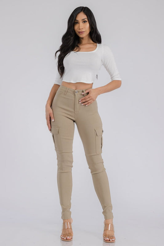 Jacqui Skinny Cargo Pant - Khaki - 2 Cute