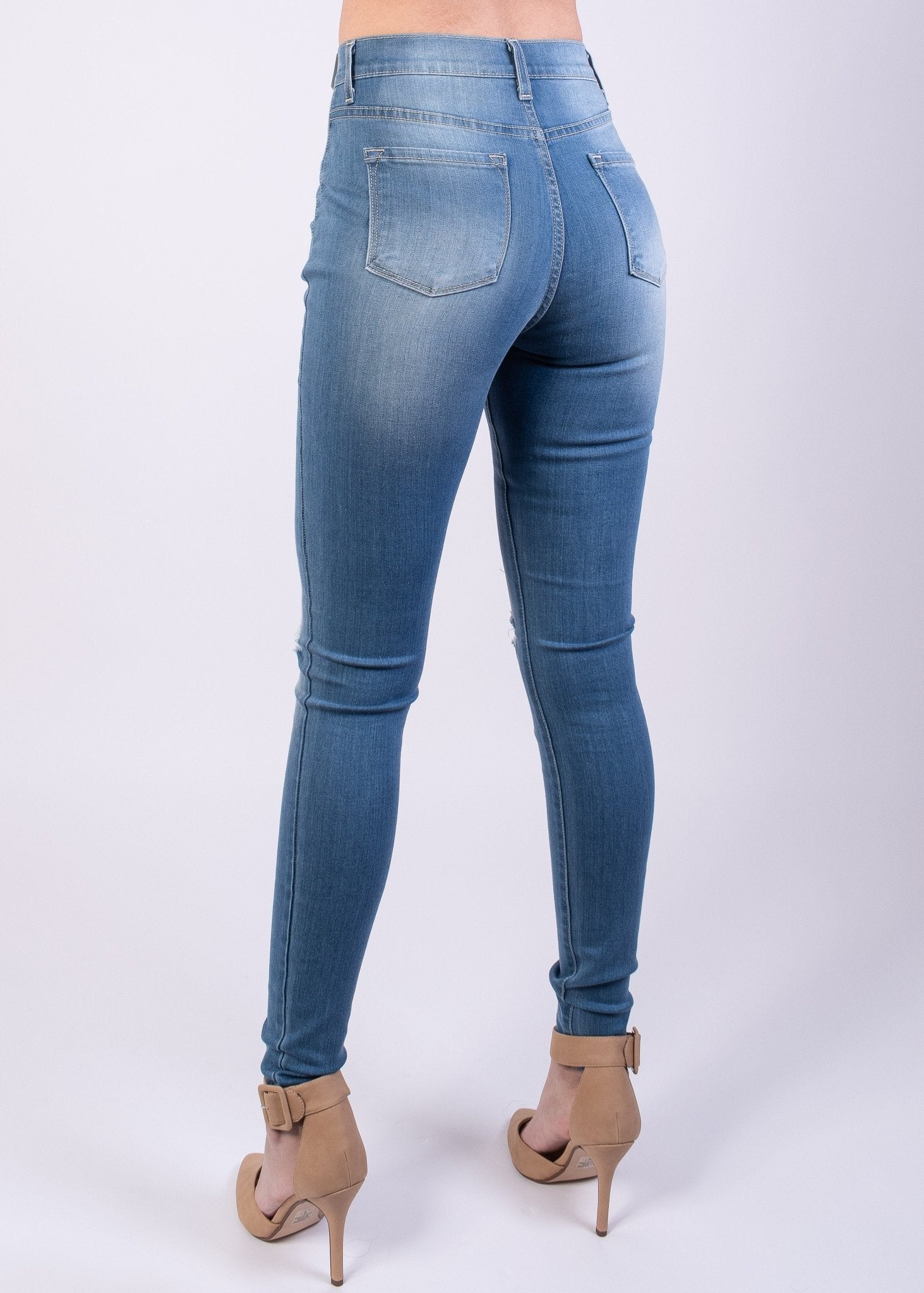 Jessica High Rise Knee Cut Skinny Jeans - Light Blue - 2 Cute