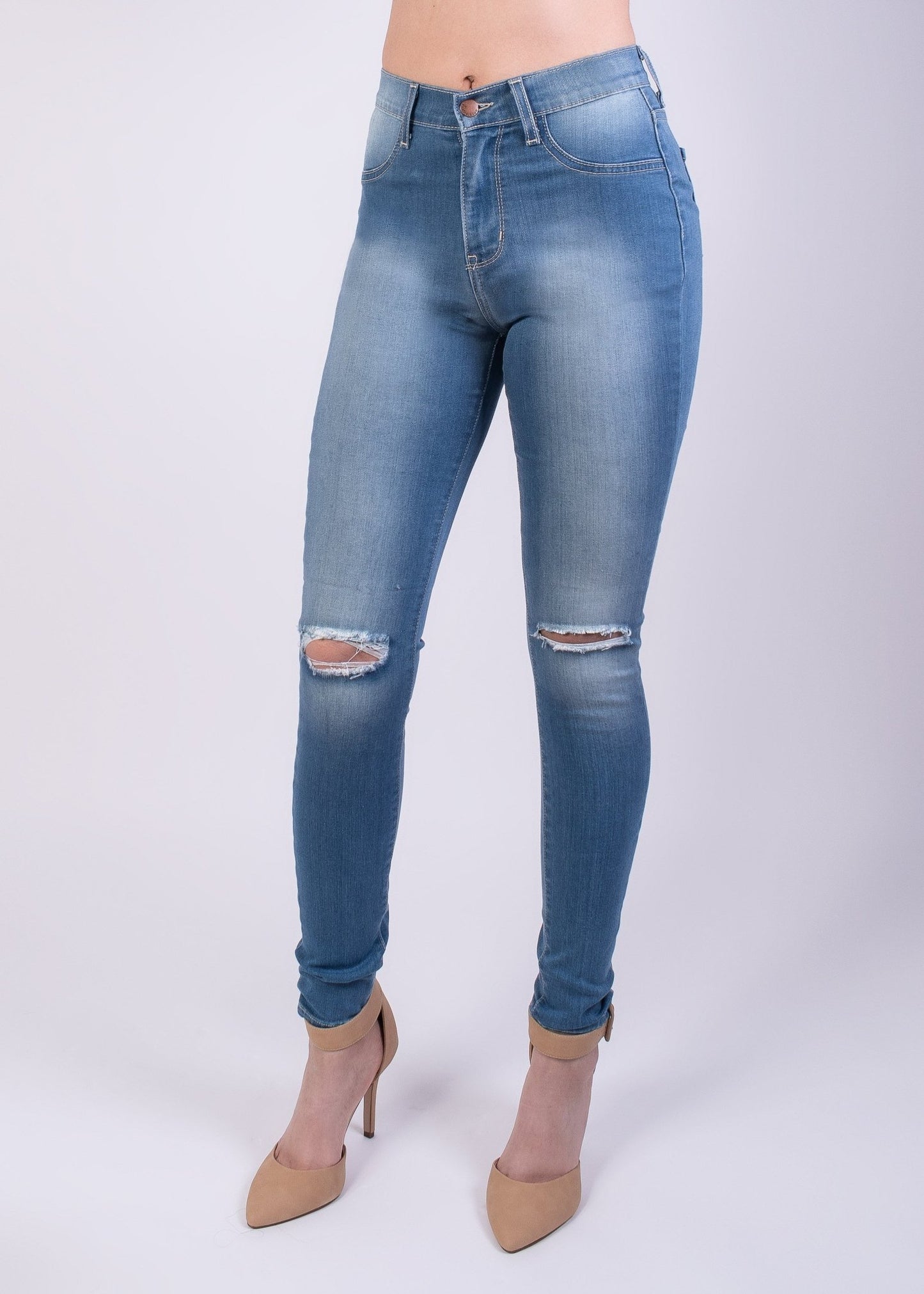 Jessica High Rise Knee Cut Skinny Jeans - Light Blue - 2 Cute