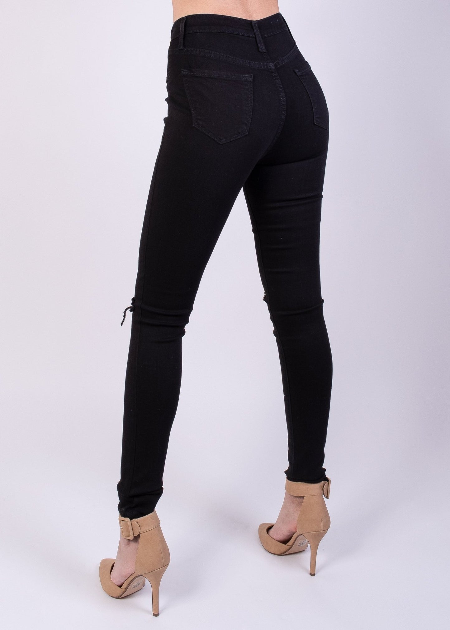 Jessica High Rise Knee Cut Skinny Jeans - Black - 2 Cute