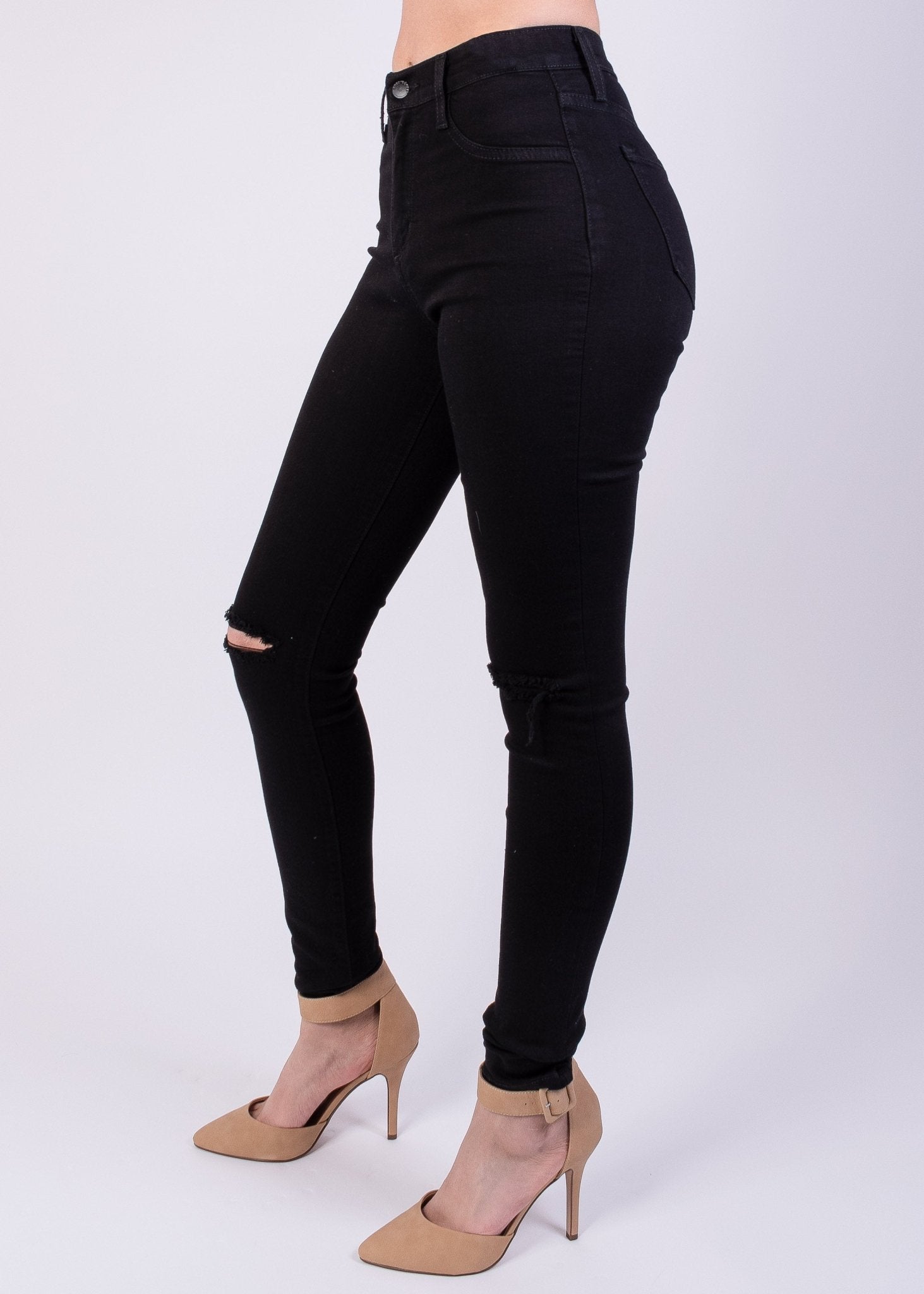 Jessica High Rise Knee Cut Skinny Jeans - Black - 2 Cute