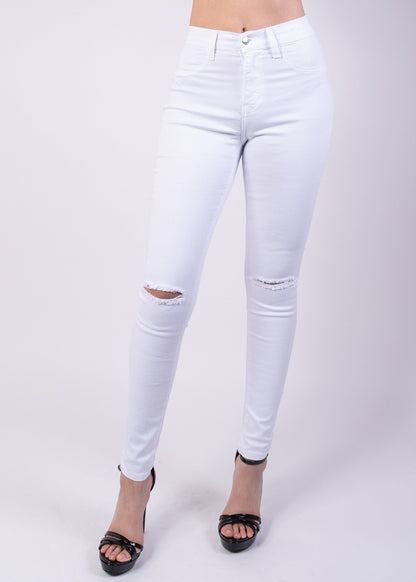 Jessica High Rise Knee Cut Skinny Jeans - White - 2 Cute