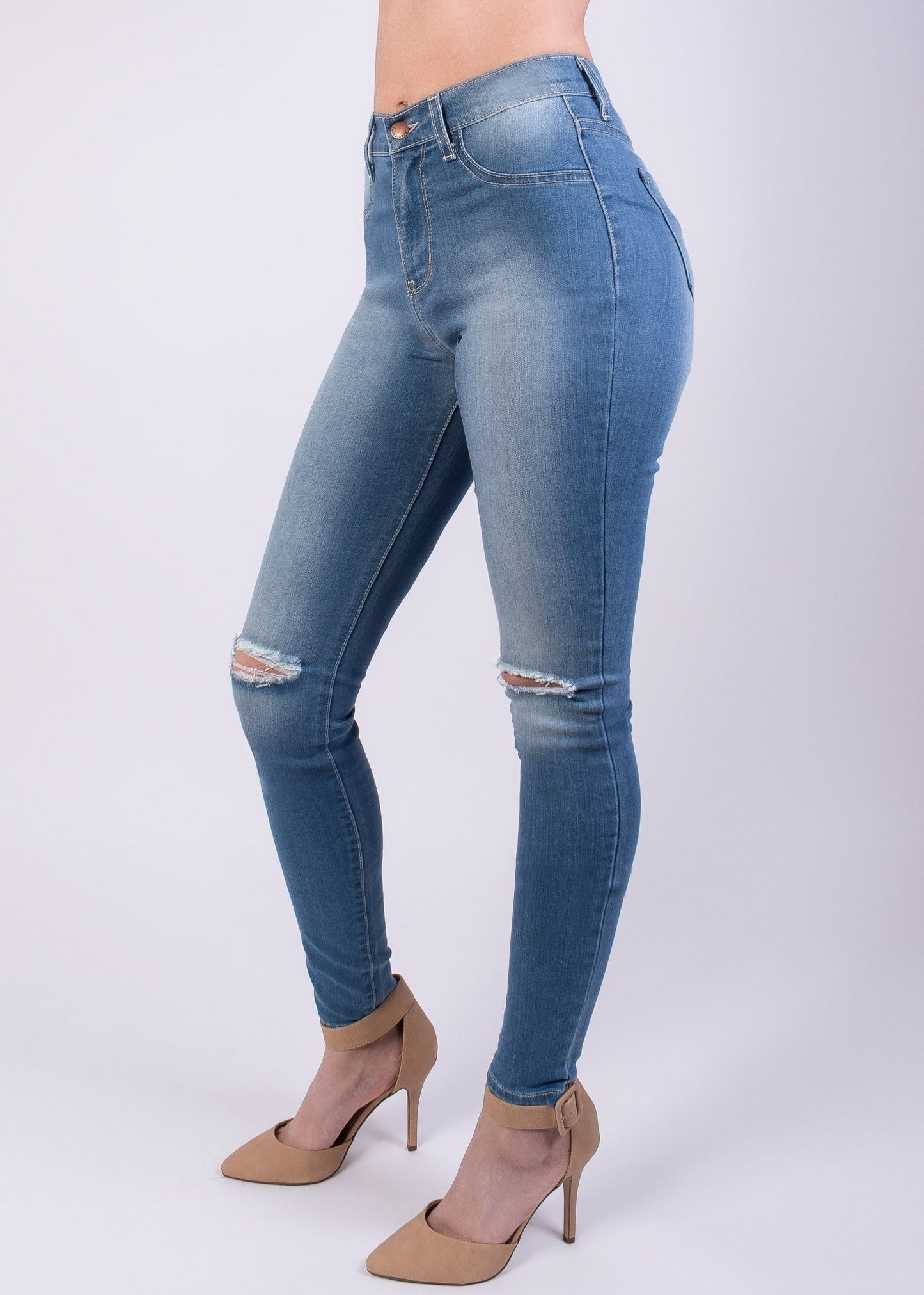 Jessica High Rise Knee Cut Skinny Jeans - Light Blue - 2 Cute