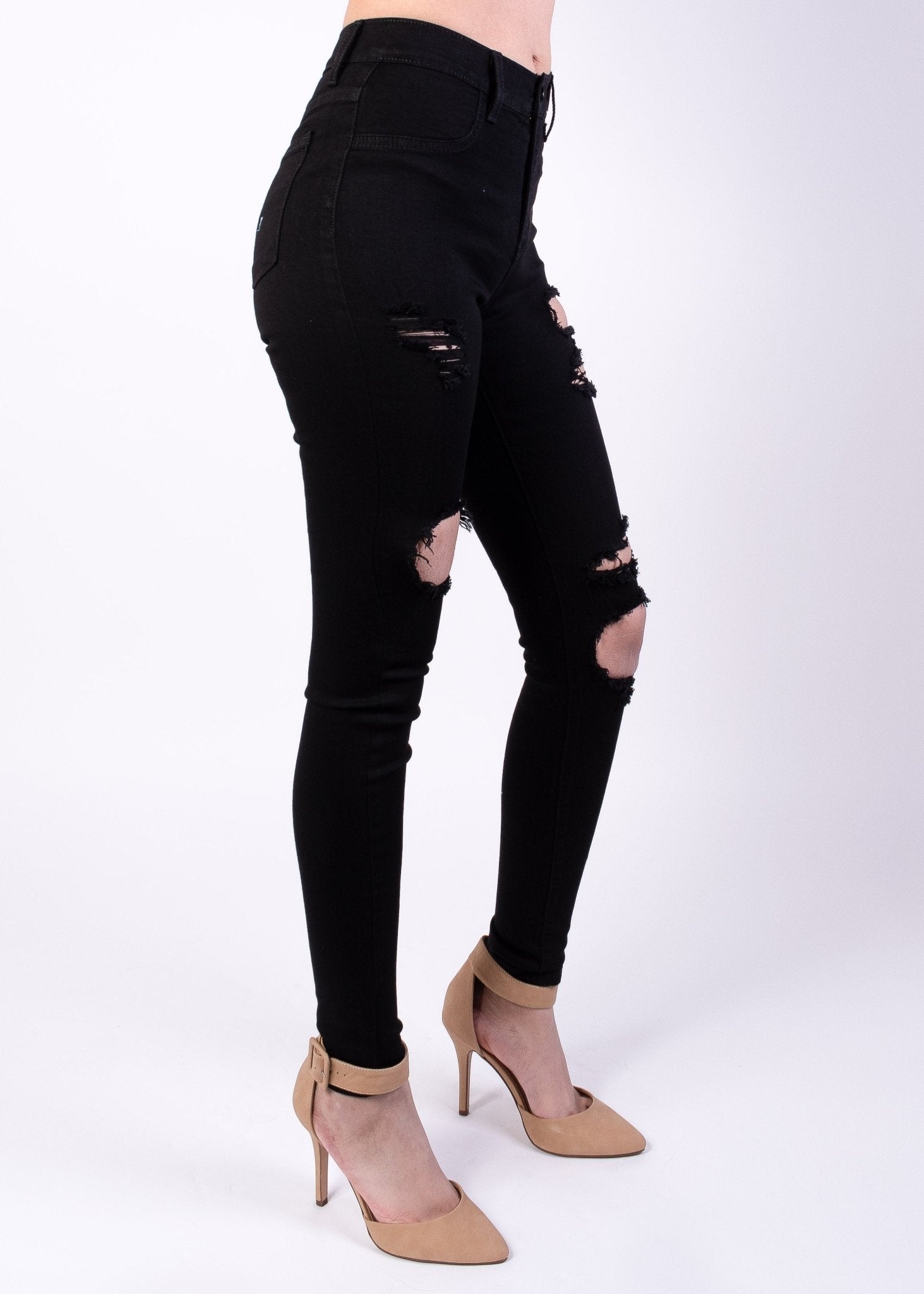 Keila High Rise Distressed Skinny Jeans - Black - 2 Cute