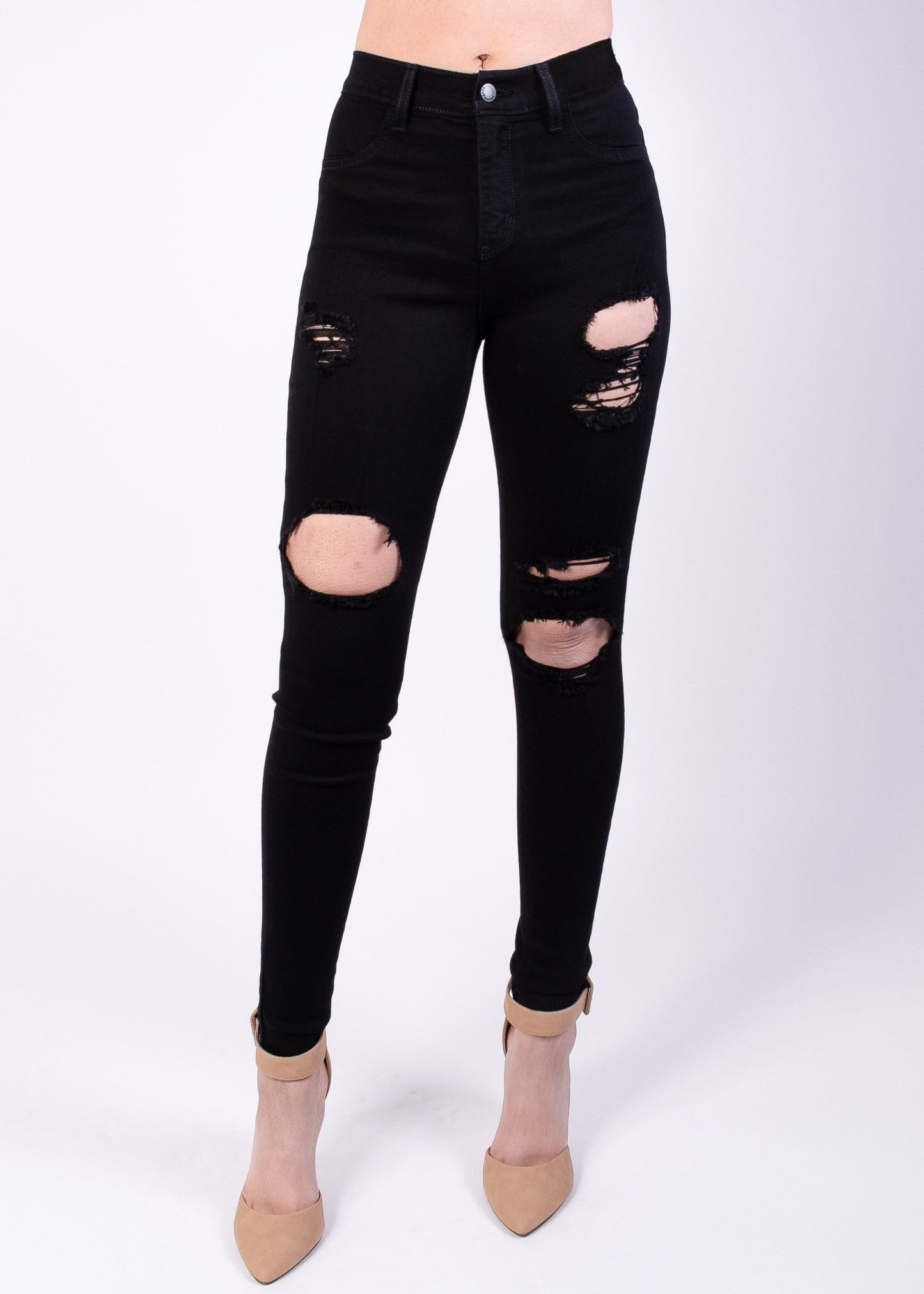 Keila High Rise Distressed Skinny Jeans - Black - 2 Cute