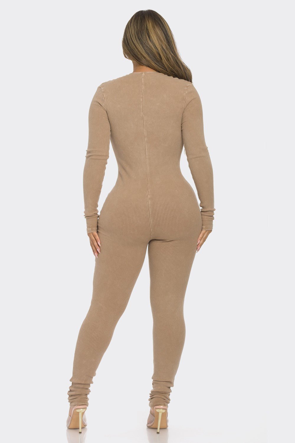 Late Night Chill Ribbed Jumpsuit - Taupe - 2 Cute