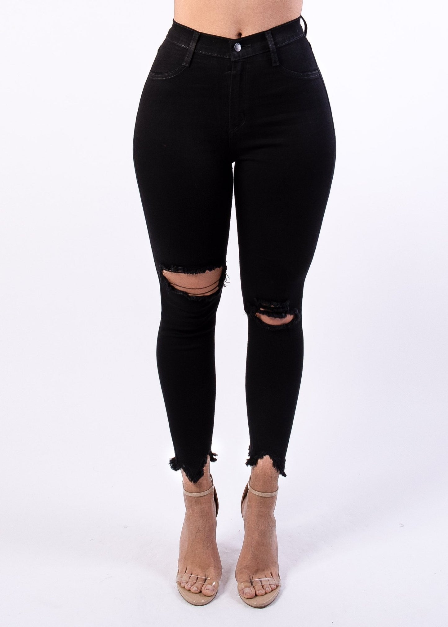 Michelle High Rise Distressed Skinny Jeans - Black - 2 Cute