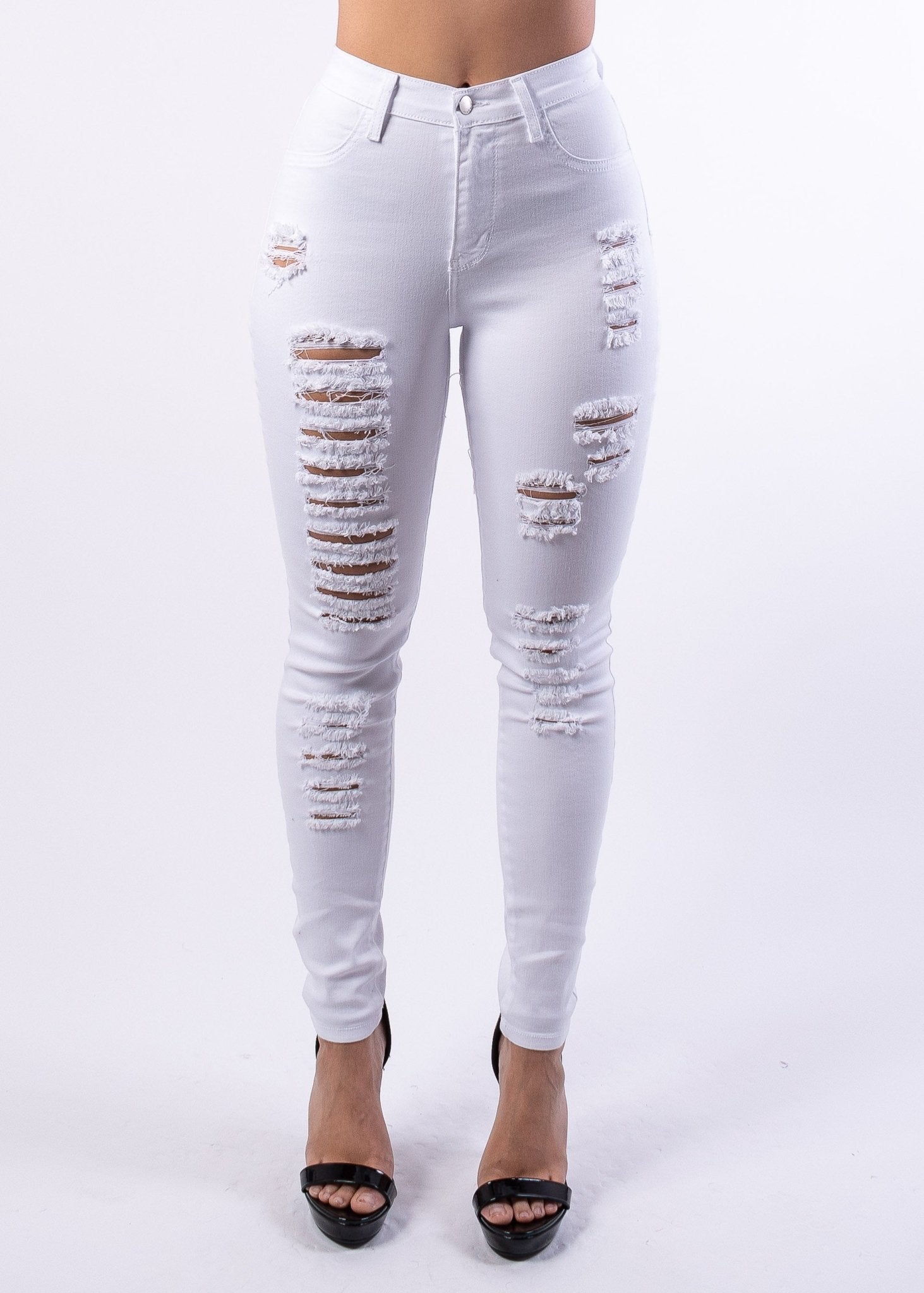 Monica Distressed Skinny Jeans - White - 2 Cute