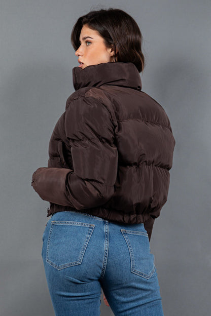 My Turn Cropped Puffer Jacket - Brown - 2 Cute