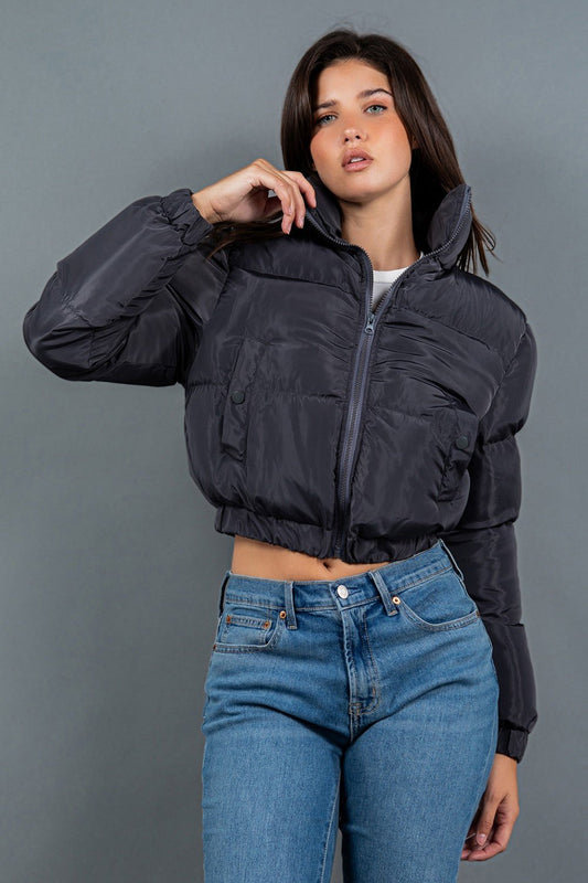 My Turn Cropped Puffer Jacket - Gray - 2 Cute