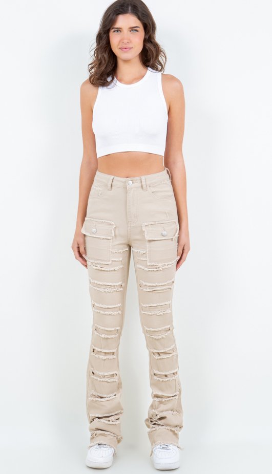 Nothing Else Cargo Stacked Pant - Khaki - 2 Cute