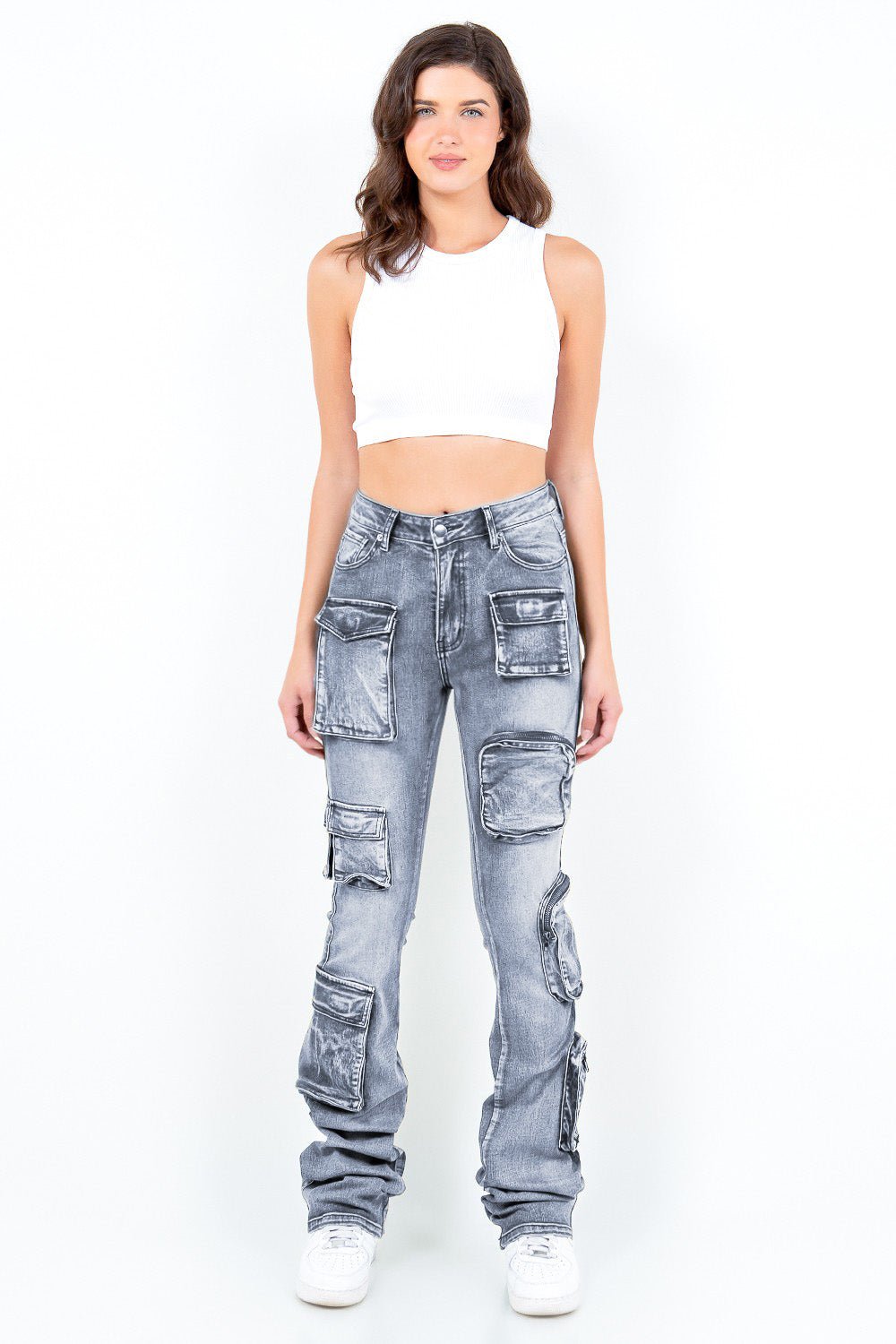 Only You Cargo Stacked Jean - Gray - 2 Cute