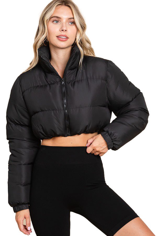 Speak Up Cropped Puffer Jacket - Black - 2 Cute