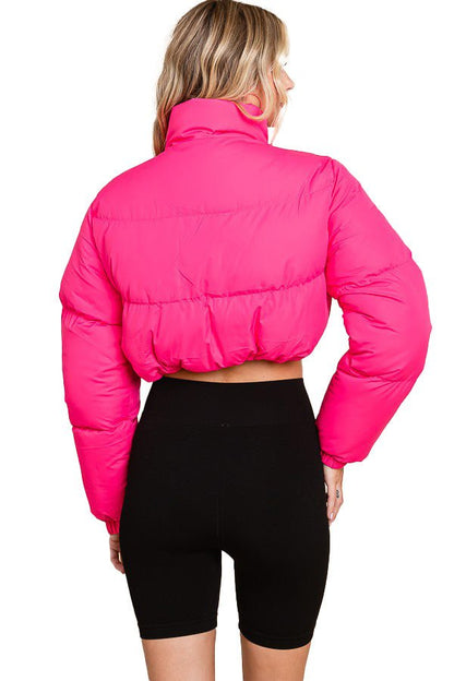 Speak Up Cropped Puffer Jacket - Pink - 2 Cute