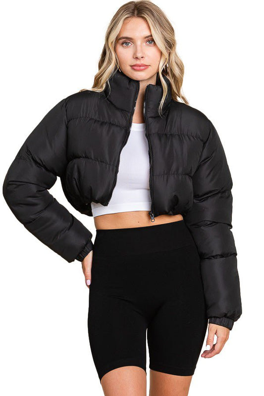 Speak Up Cropped Puffer Jacket - Black - 2 Cute