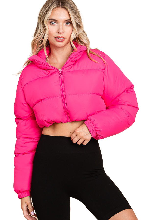 Speak Up Cropped Puffer Jacket - Pink - 2 Cute