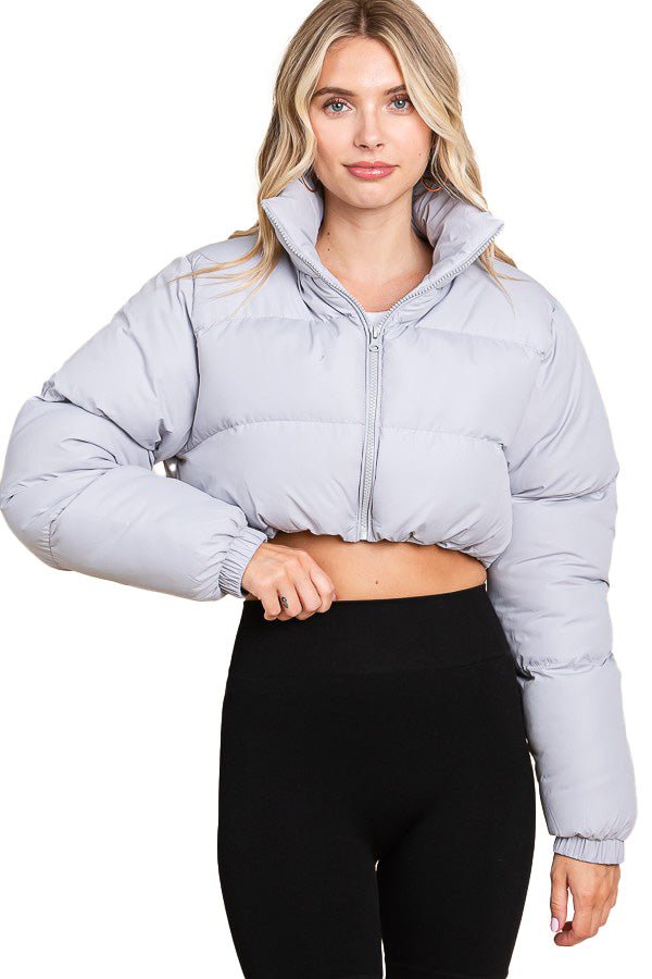 Speak Up Cropped Puffer Jacket - Gray - 2 Cute