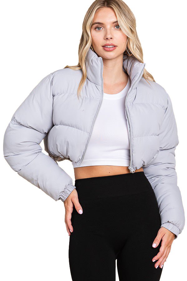 Speak Up Cropped Puffer Jacket - Gray - 2 Cute