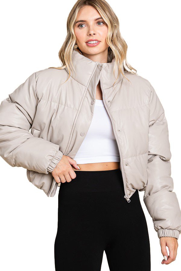 Take My Time Faux Leather Jacket - Taupe - 2 Cute