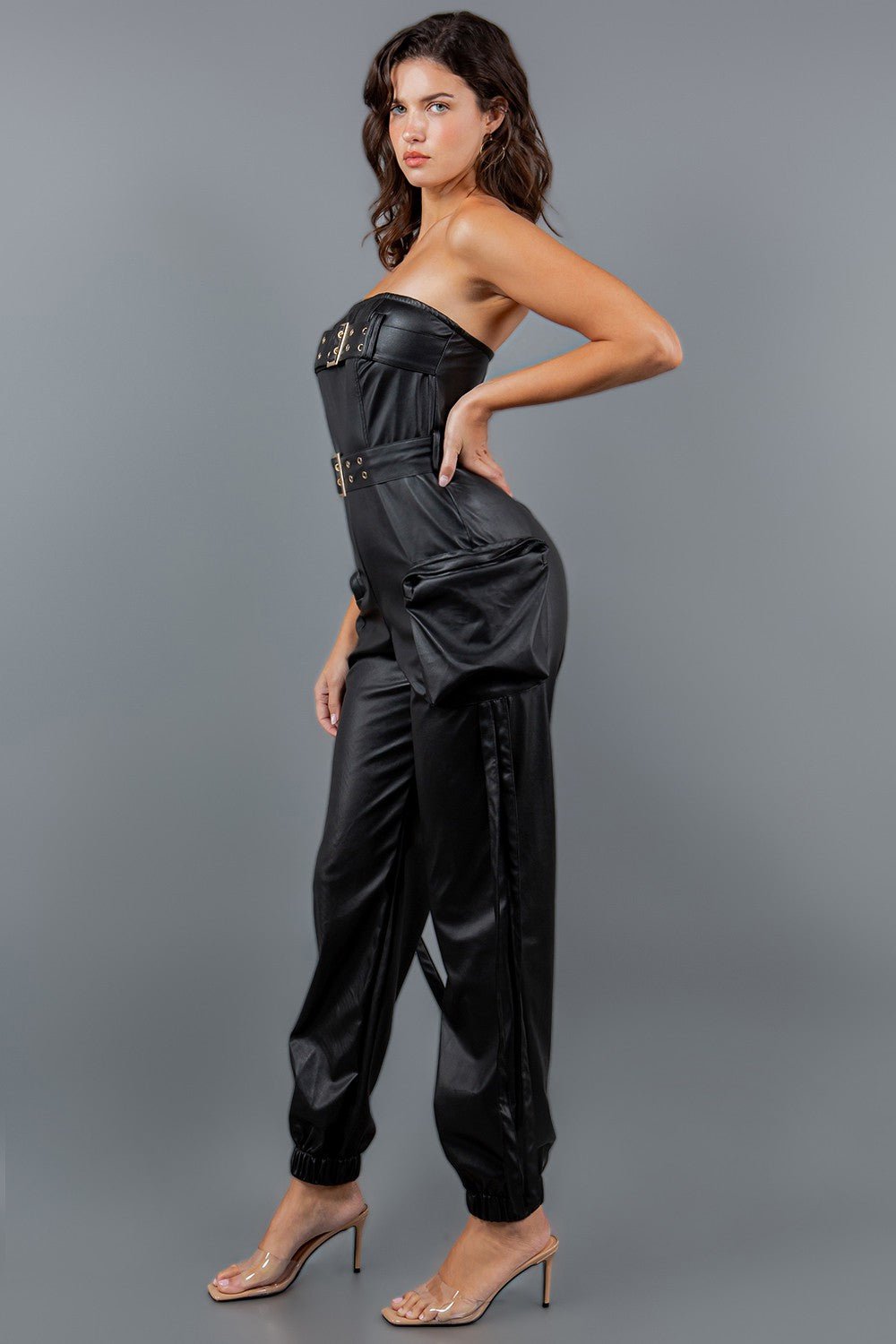 You're Not Ready For This Faux Leather Jumpsuit - Black - 2 Cute