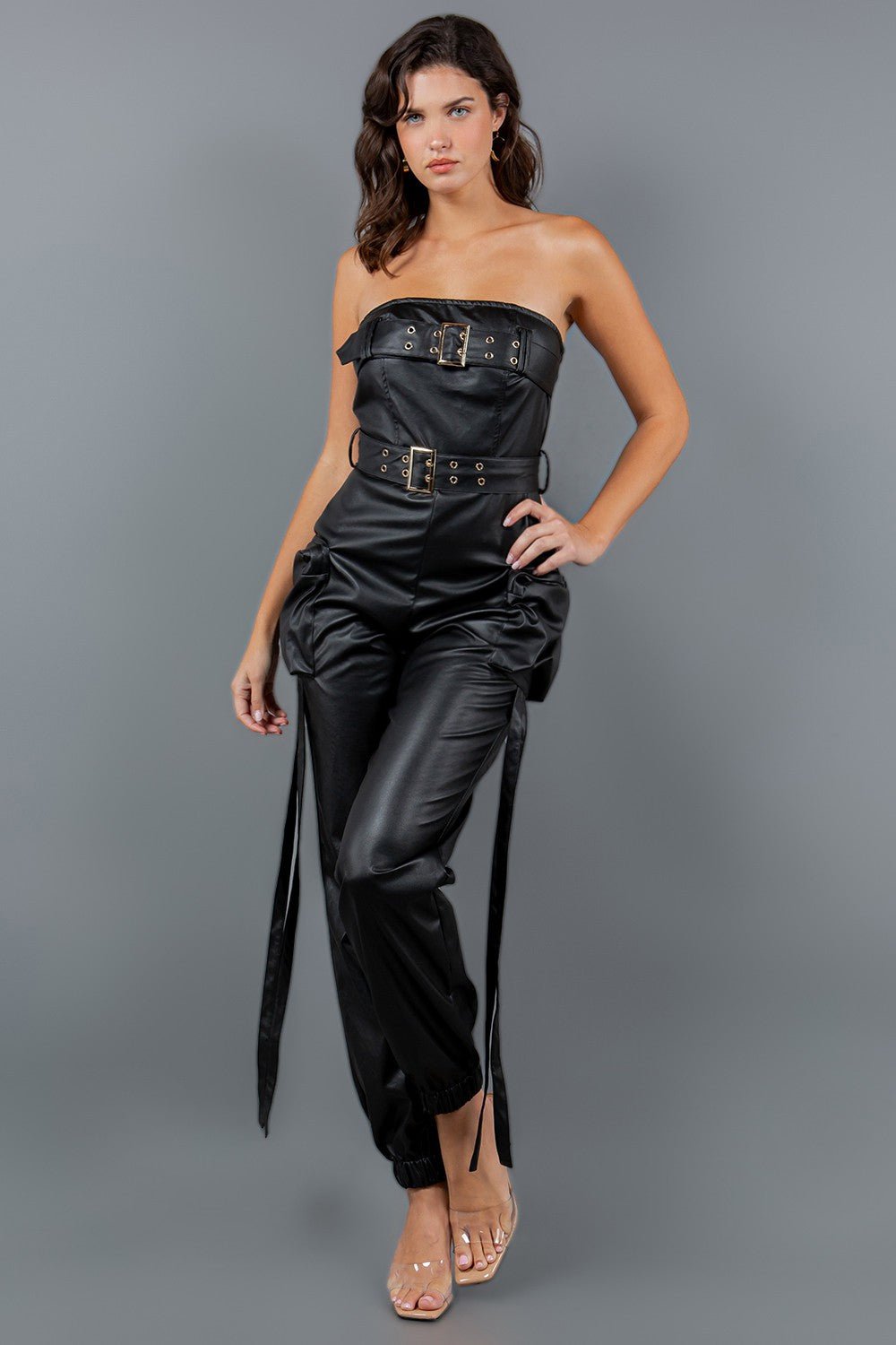 You're Not Ready For This Faux Leather Jumpsuit - Black - 2 Cute